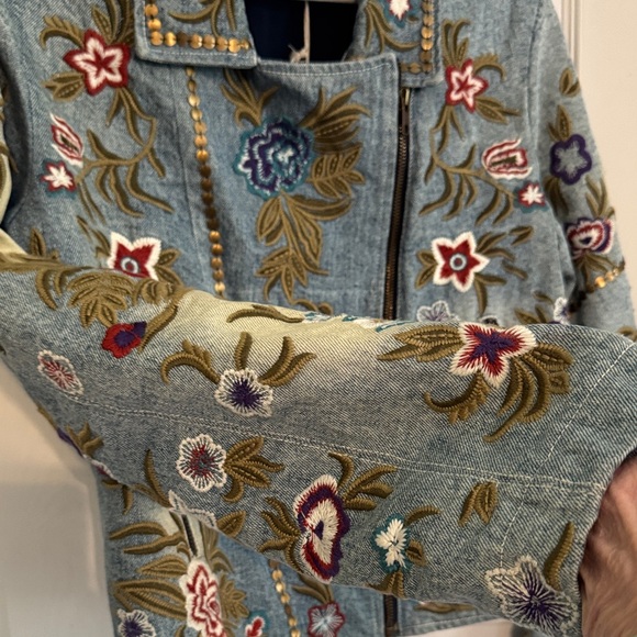 ARATTA NWT SMALL Embroidered Floral Denim Jacket - Blue - Picture 4 of 5